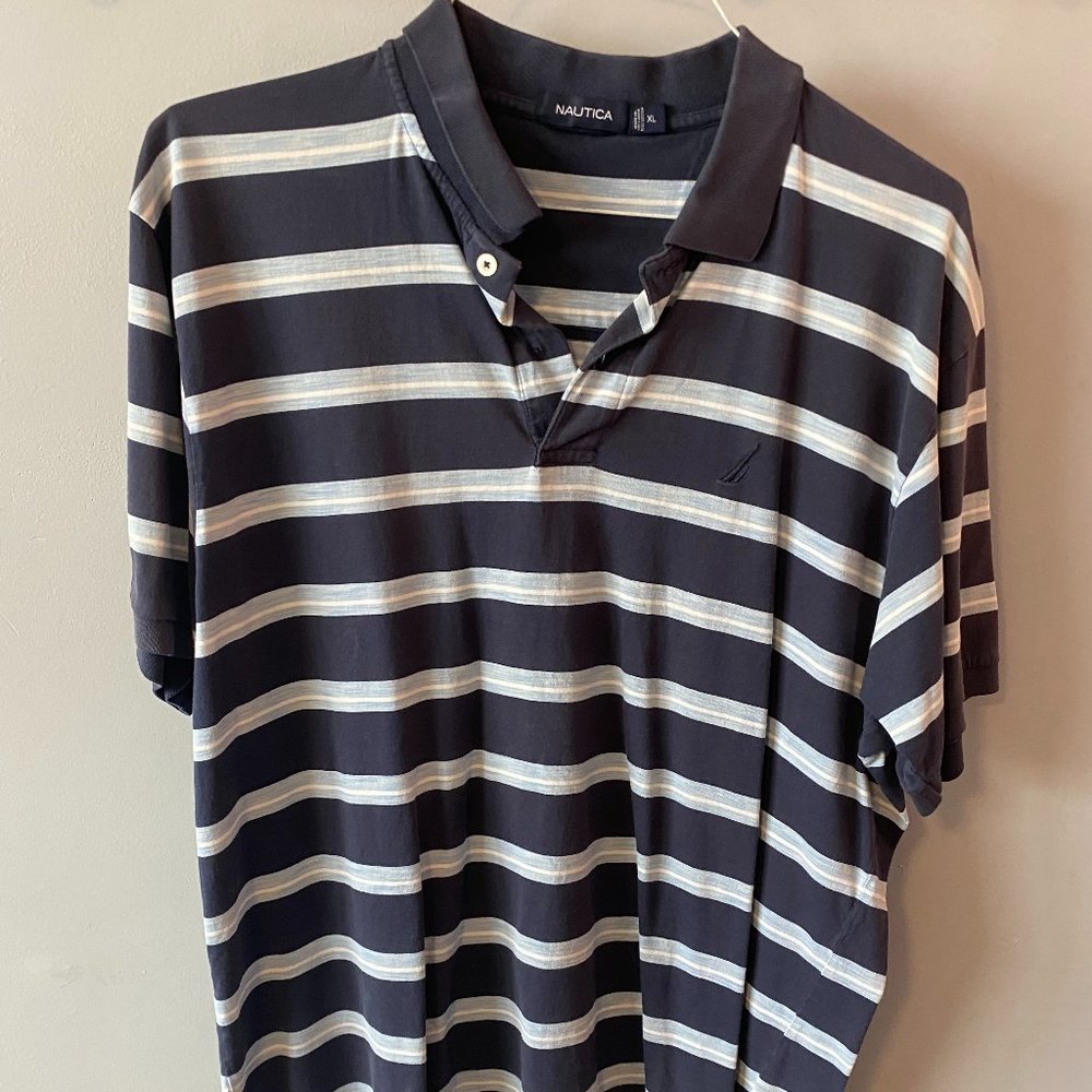 Nautica Blue Striped Men's Polo - Extra Large (XL)